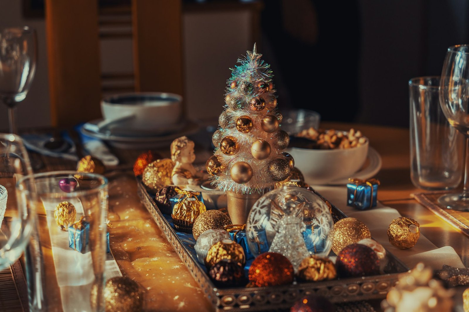 Festive holiday spread with candles